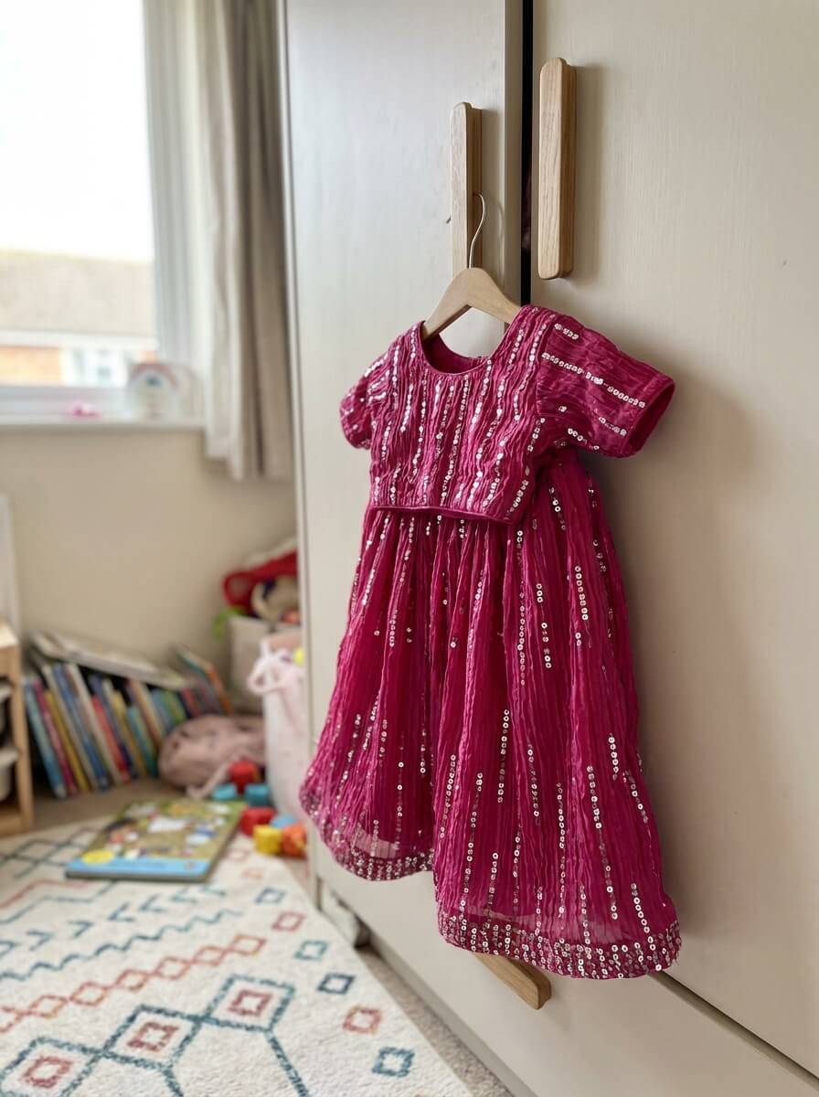 Girls fuchsia party lehenga, age 5 to 6 · Excellent