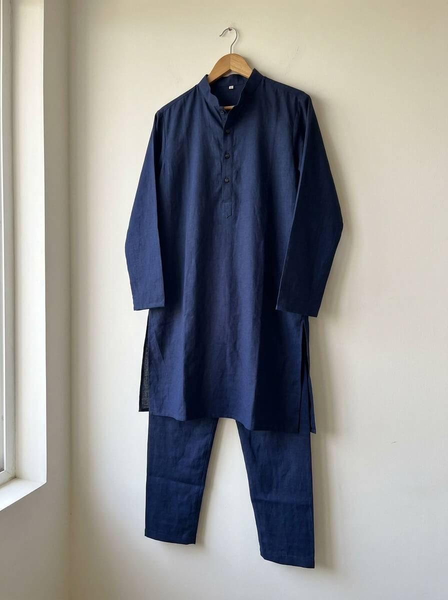 Navy cotton kurta pyjama set, size large · Good