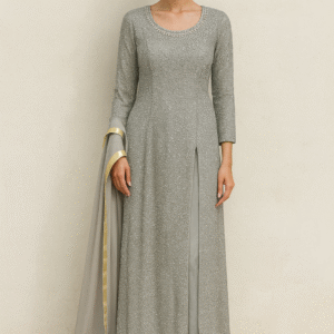 Elegant Silver Embellished Three-Piece Suit