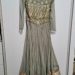 Khaki green anarkali dress with churidaar trousers
