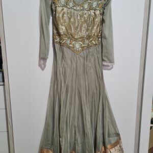 Khaki green anarkali dress with churidaar trousers