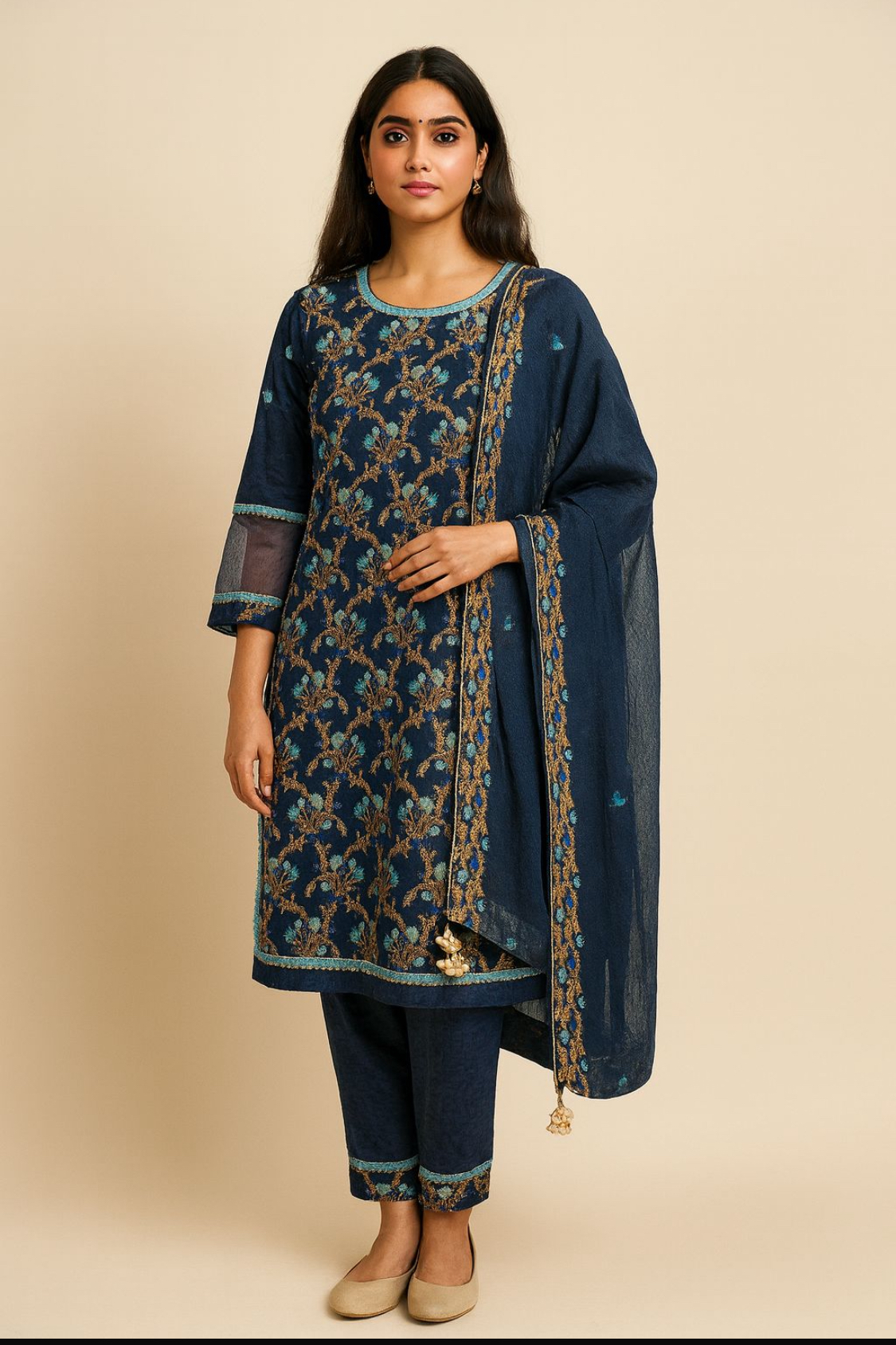 Navy Blue Everyday Embroidered Outfit