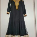 Stunning black net anarkali dress with churidaar trousers and dupatta