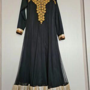 Stunning black net anarkali dress with churidaar trousers and dupatta
