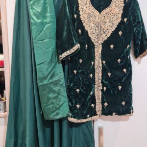 Beautiful Dark green velvet lengha suit