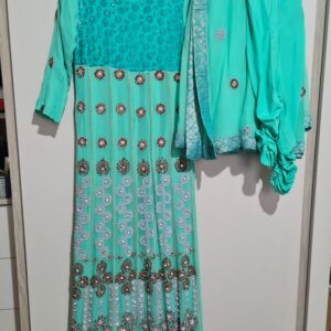 Beautiful embellished dress with churidaar trousers and dupatta