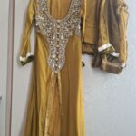 Olive green gemstoned Dress with trousers and matching dupatta