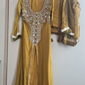 Olive green gemstoned Dress with trousers and matching dupatta