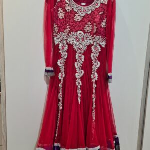 Beautiful red anarkali dress with churidaar trousers and dupatta