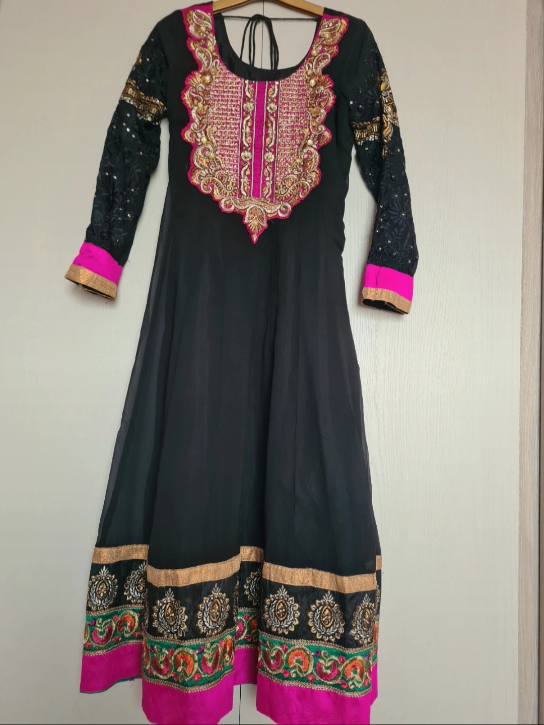 Anarkali dress with churidaar trousers and dupatta